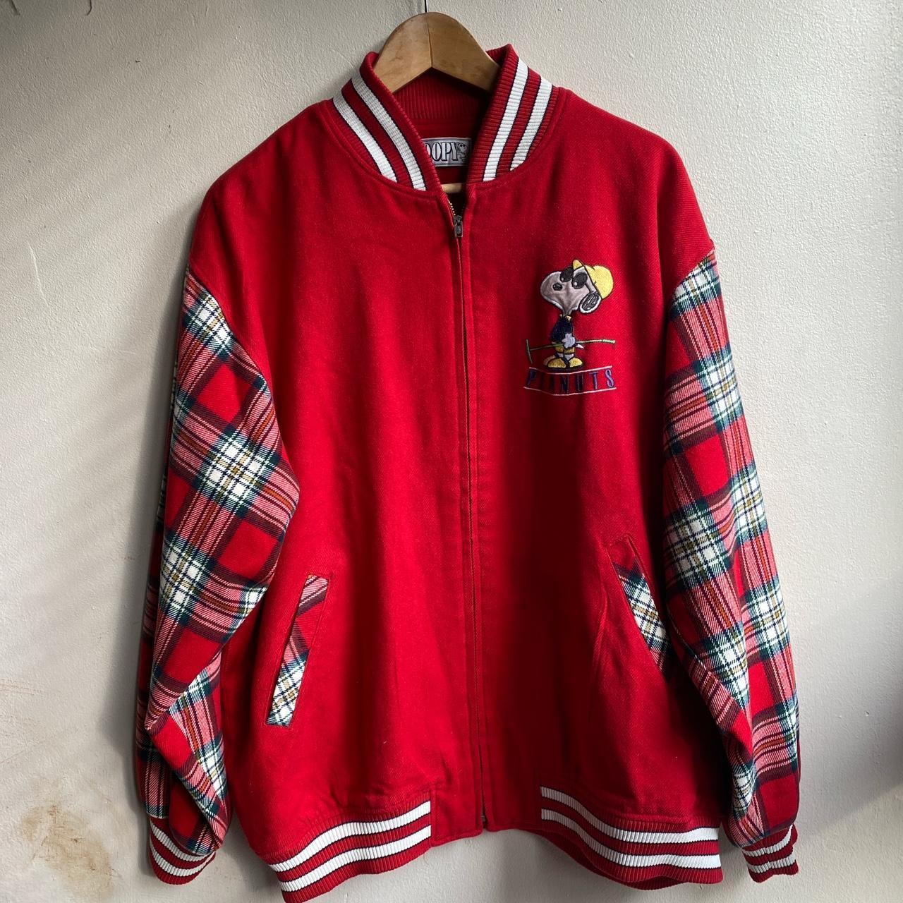 Snoopy peanuts vintage oversized 90s veristy jacket... - Depop