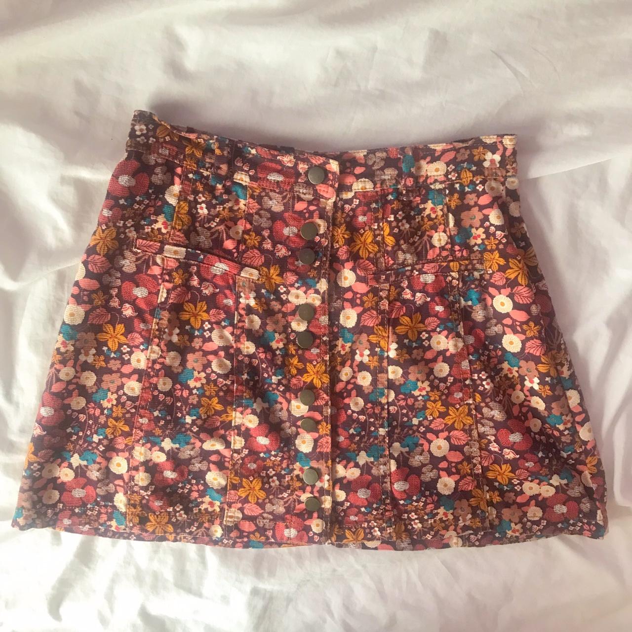 Super cute floral corduroy skirt with buttons! Not... - Depop