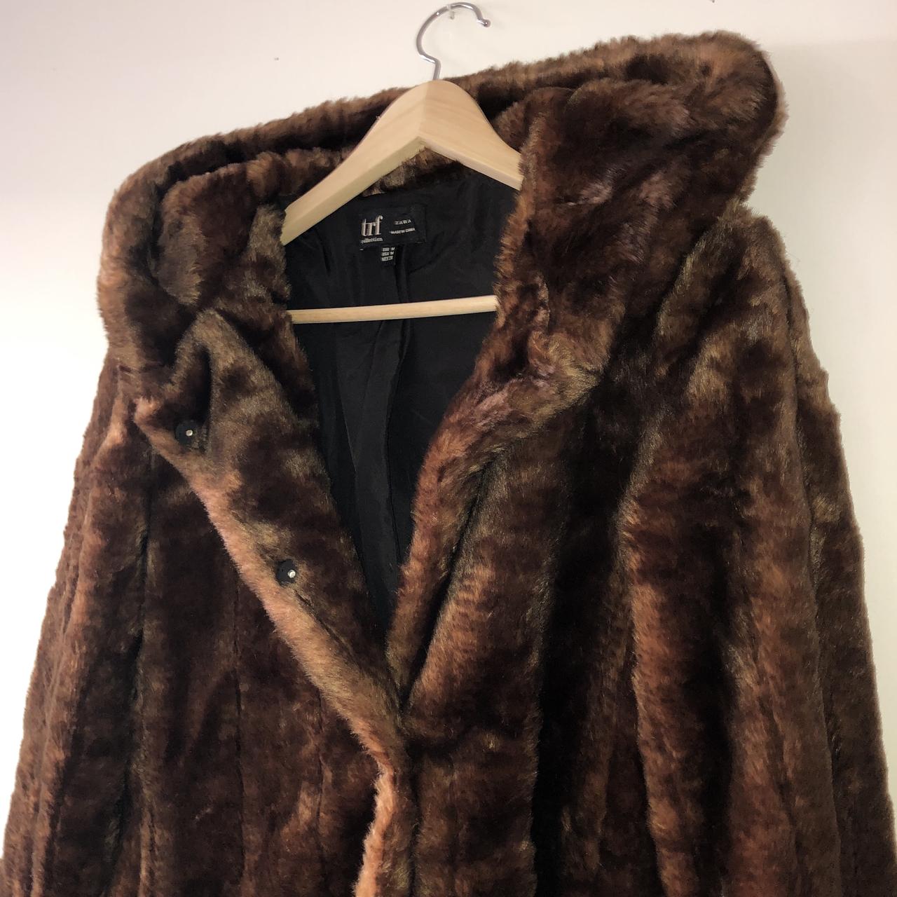 Zara TRF swing coat Brown faux fur Size M ~ RRP... - Depop