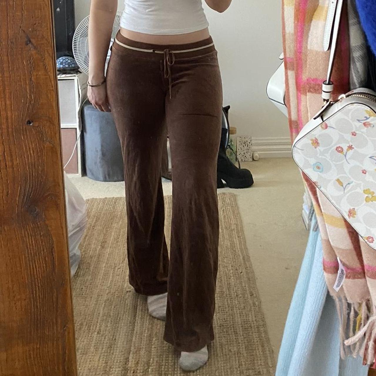 2000s glassons velour brown track pants Size 10 Depop