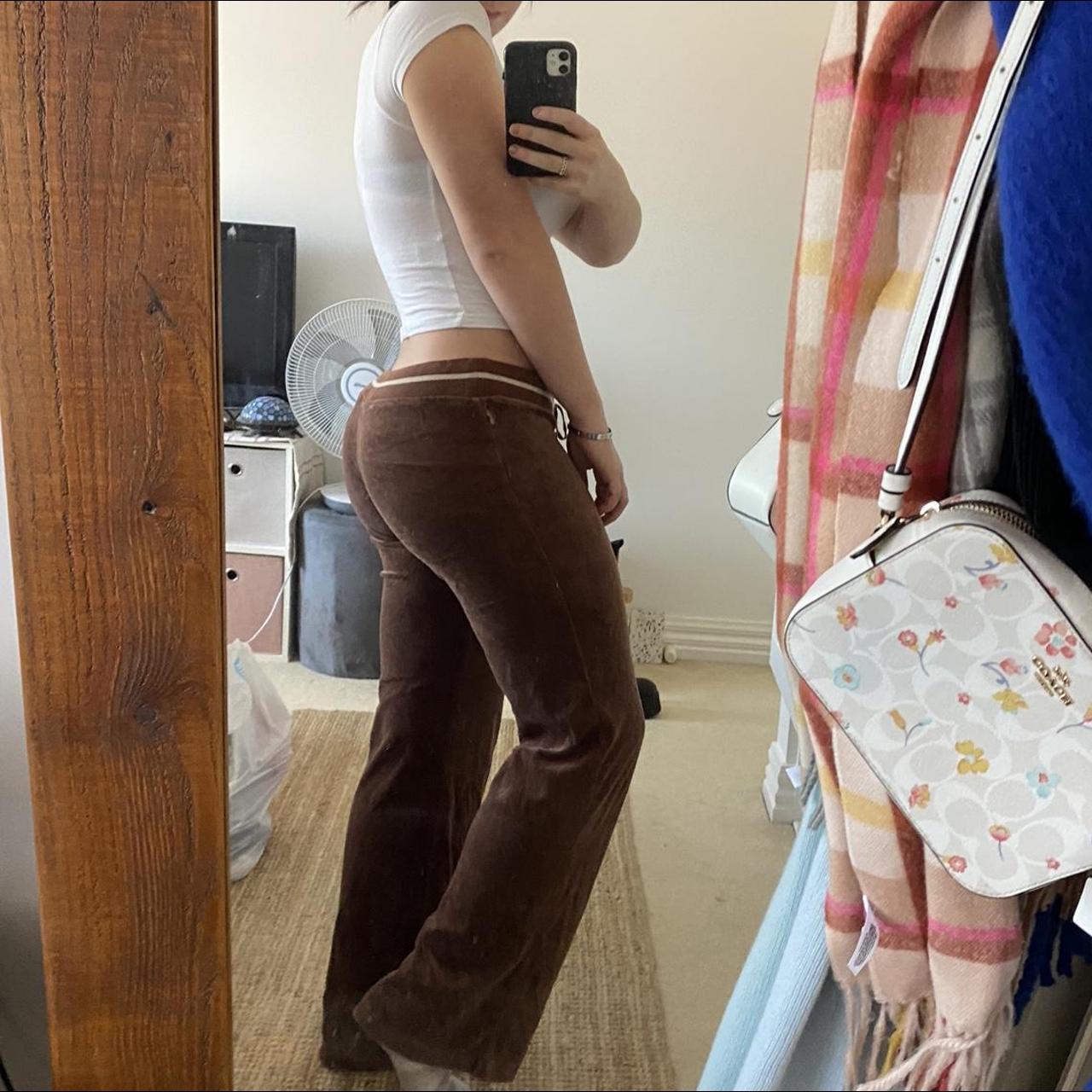 2000s glassons velour brown track pants Size 10 Depop