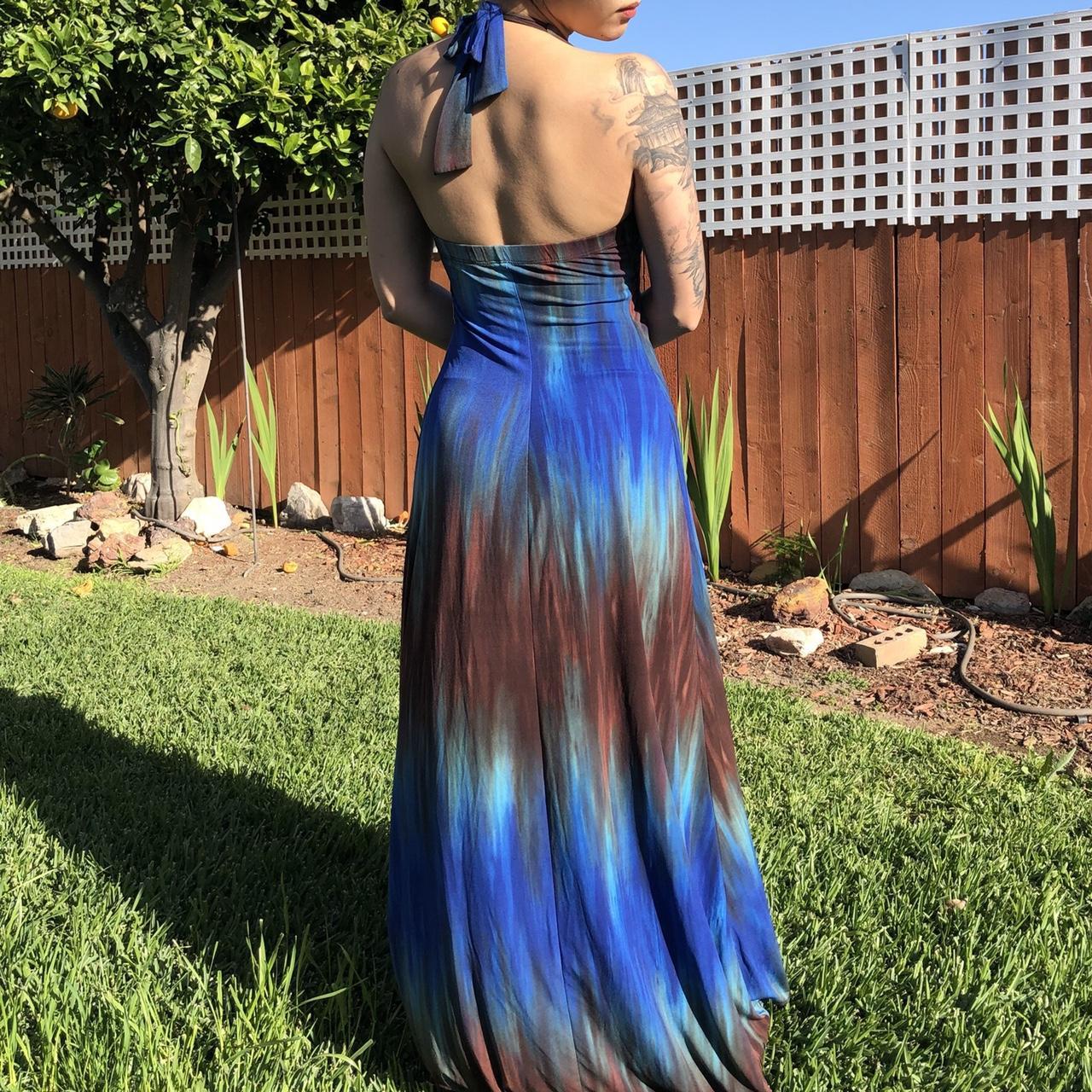 Ruby Rox Women's Blue and Brown Dress Depop