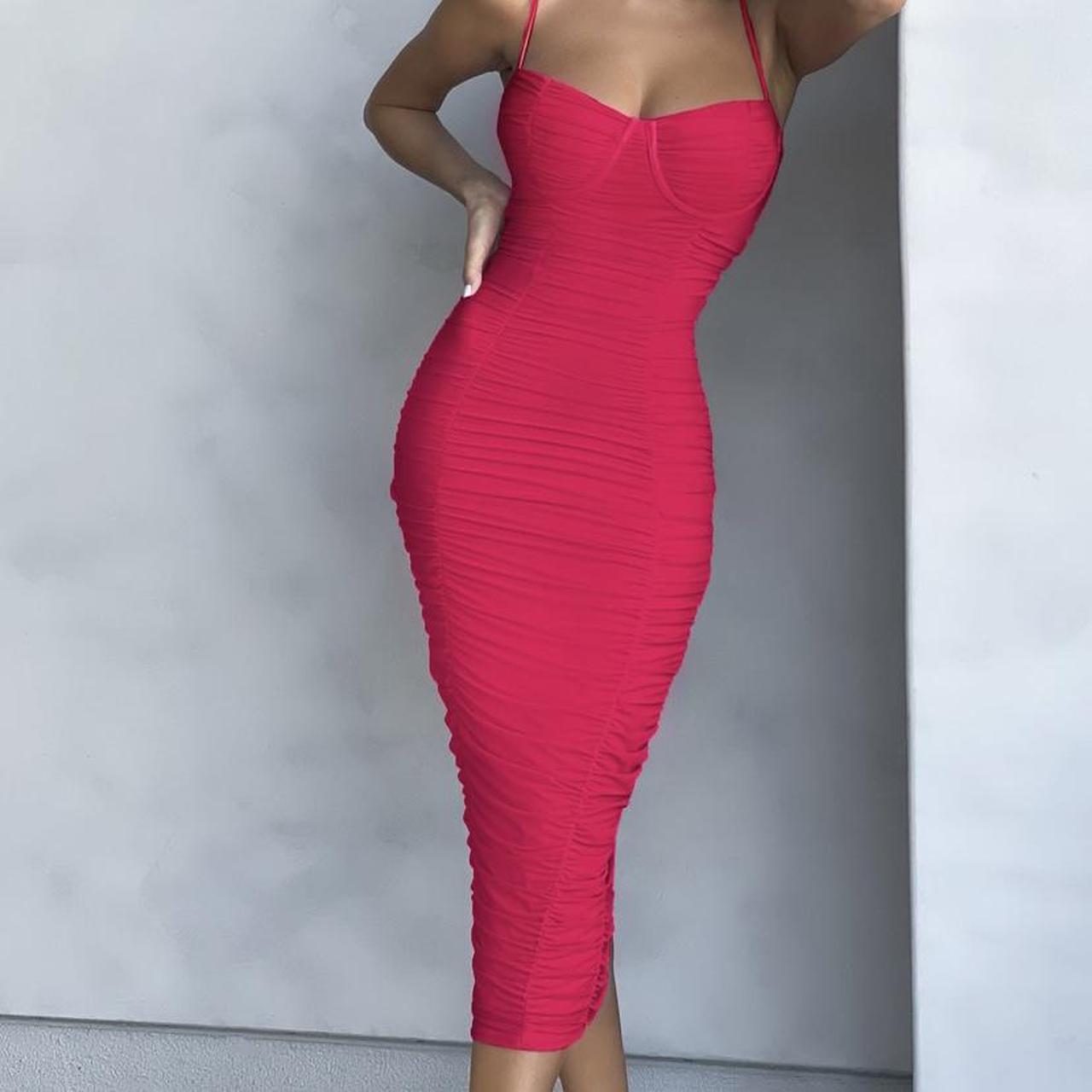 Love Tapes Red Corset Mesh Midi Dress – Club L London - UK