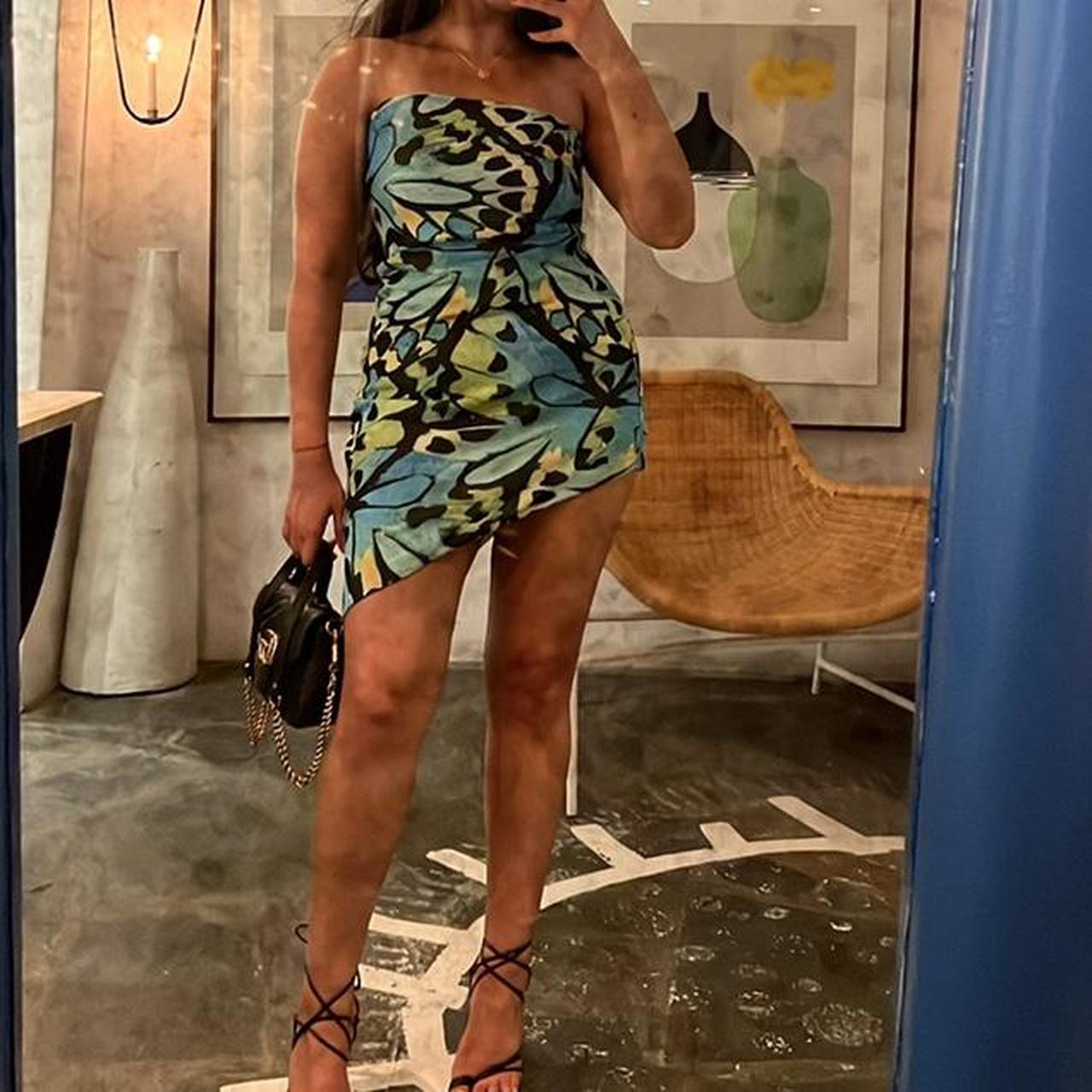 Meshki Butterfly Print Katia Ruched Side Mini Dress... Depop