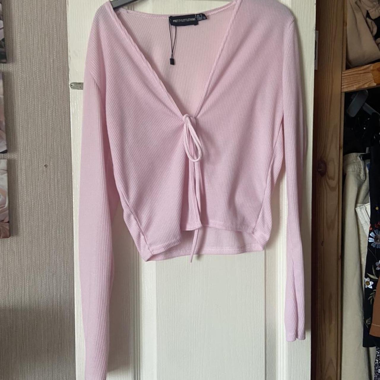 Pretty little thing baby pink tie cardigan top Size... Depop