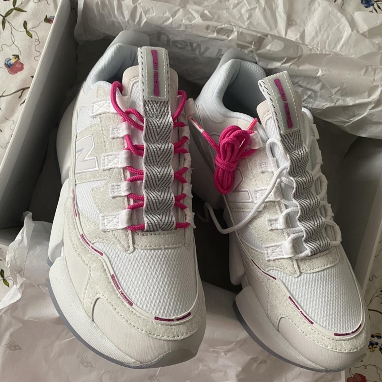 New Balance Women's Pink and White Trainers | Depop