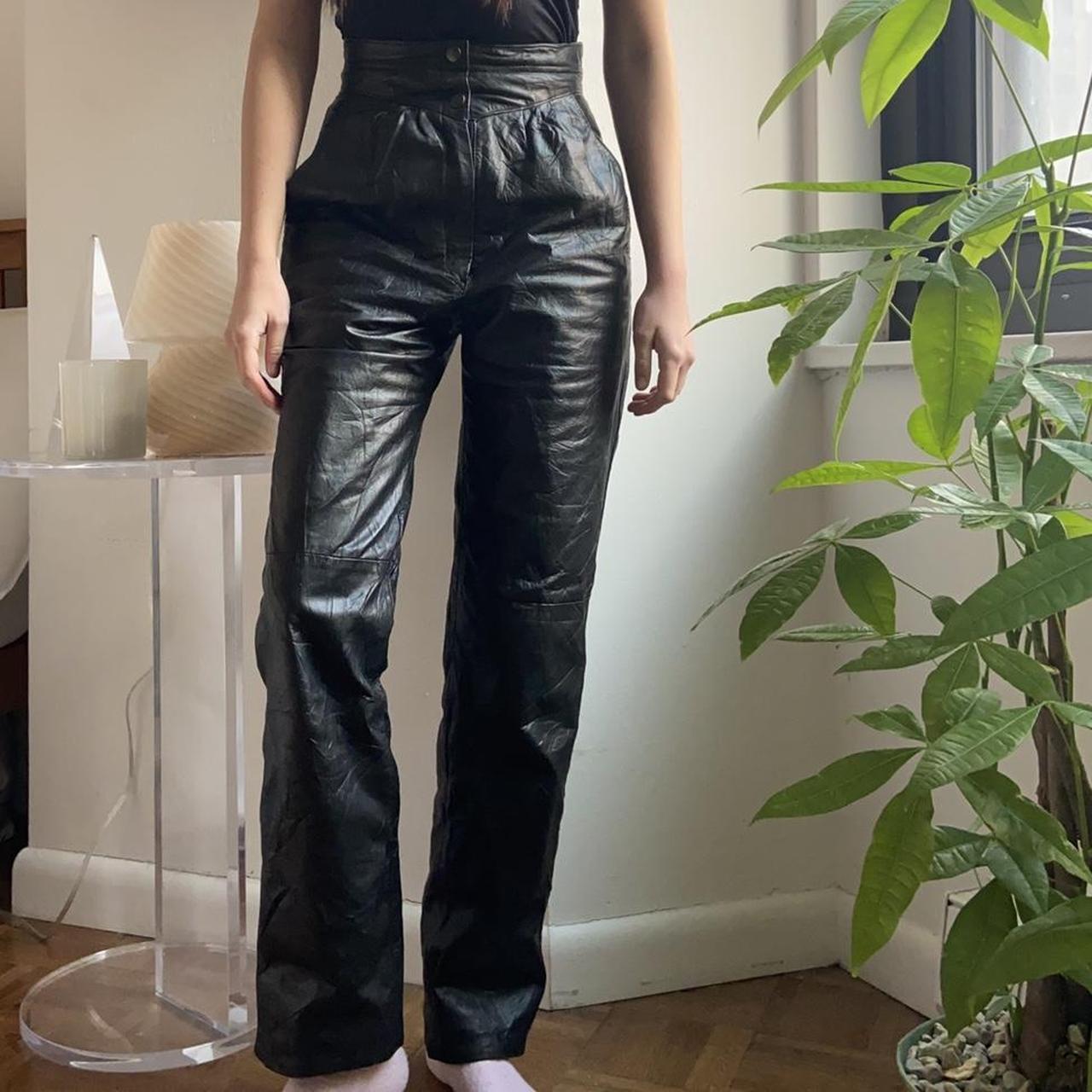 Vintage Leather Trousers - high waisted. W24. Inseam... - Depop