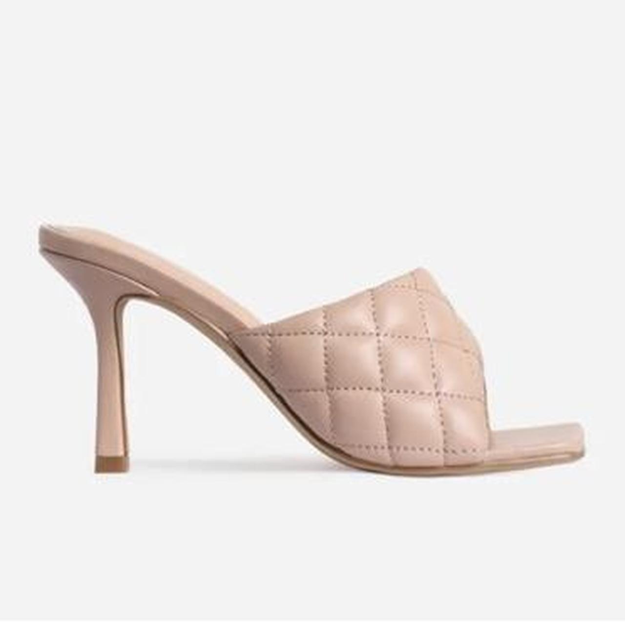 tropez square toe quilted heel mule in nude faux leather