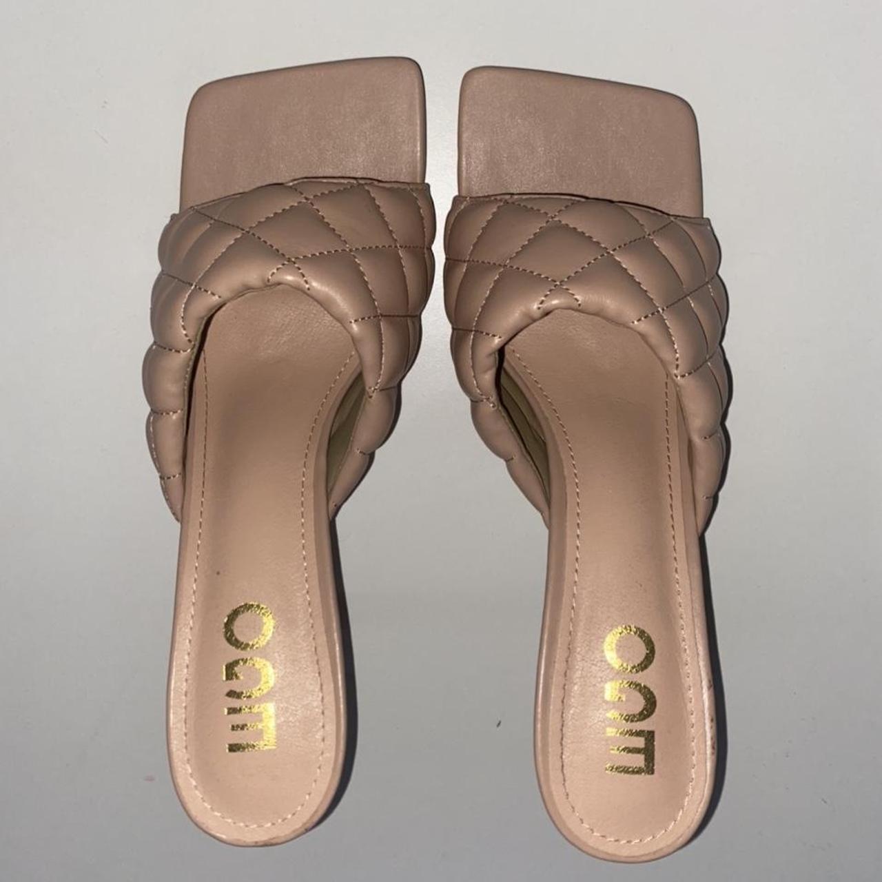 tropez square toe quilted heel mule in nude faux leather