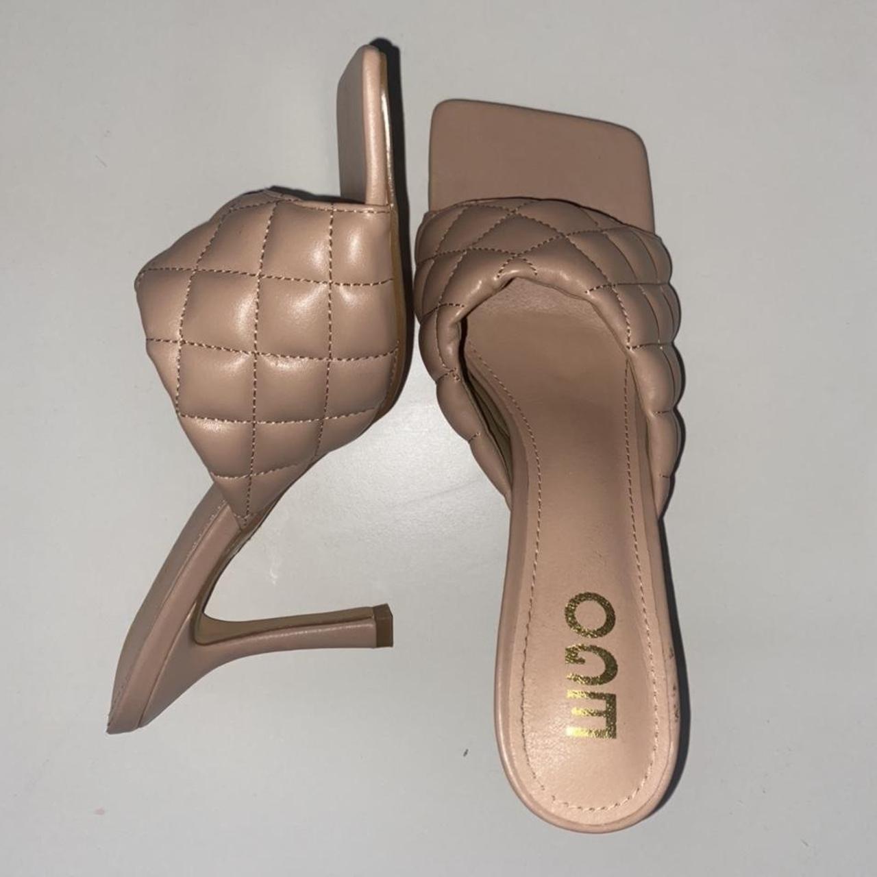 tropez square toe quilted heel mule in nude faux leather