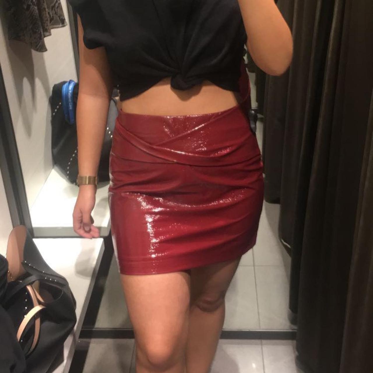 Burgundy leather mini skirt from Zara In love with. Depop