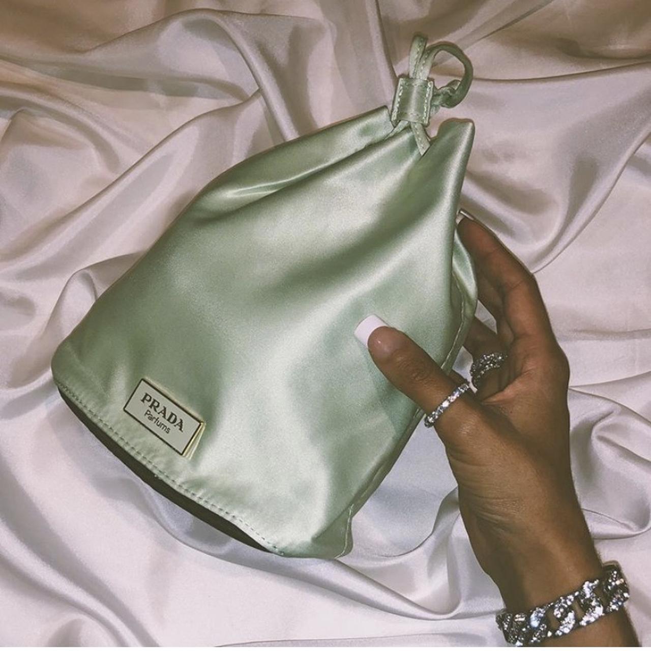 Prada parfum vintage hobo pouch. satin mint