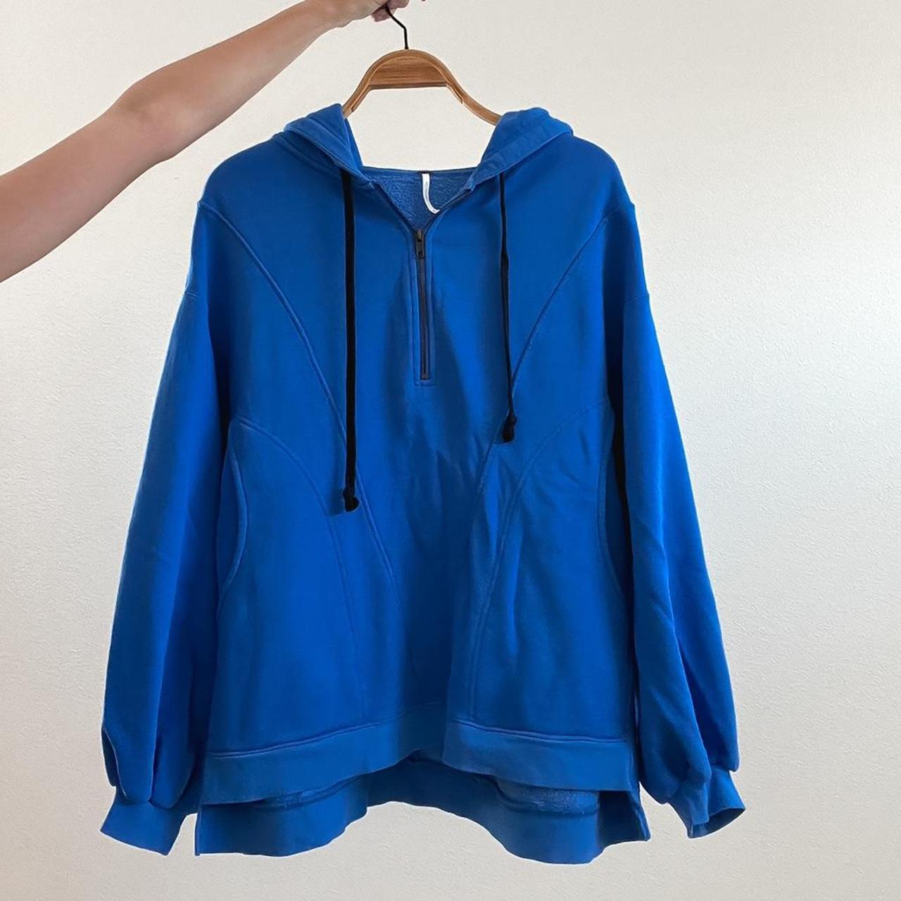 Cobalt blue free people zip hoodie. Thick material.... - Depop