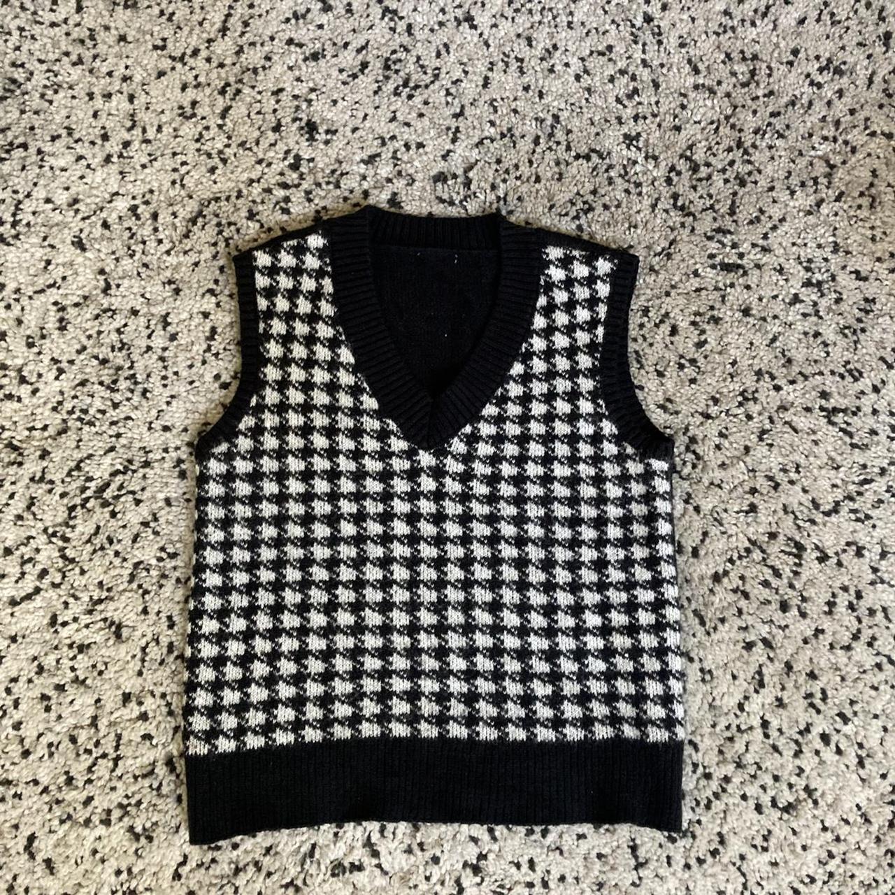 Black argyle sweater vest. Black and white v neck... Depop