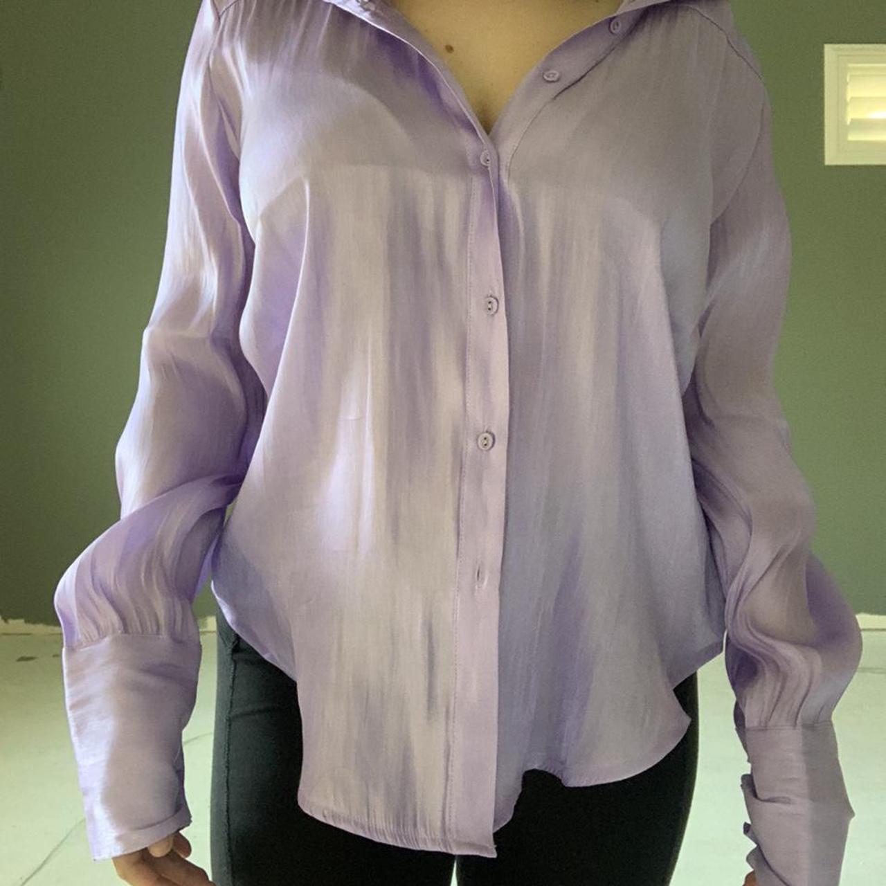 metallic lavendar button up blouse from Fashion... - Depop