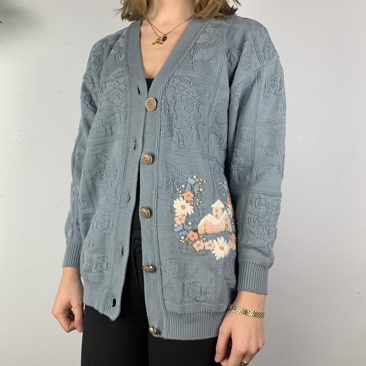 Stunning Blue Vintage Cardigan With Pink Depop 7116