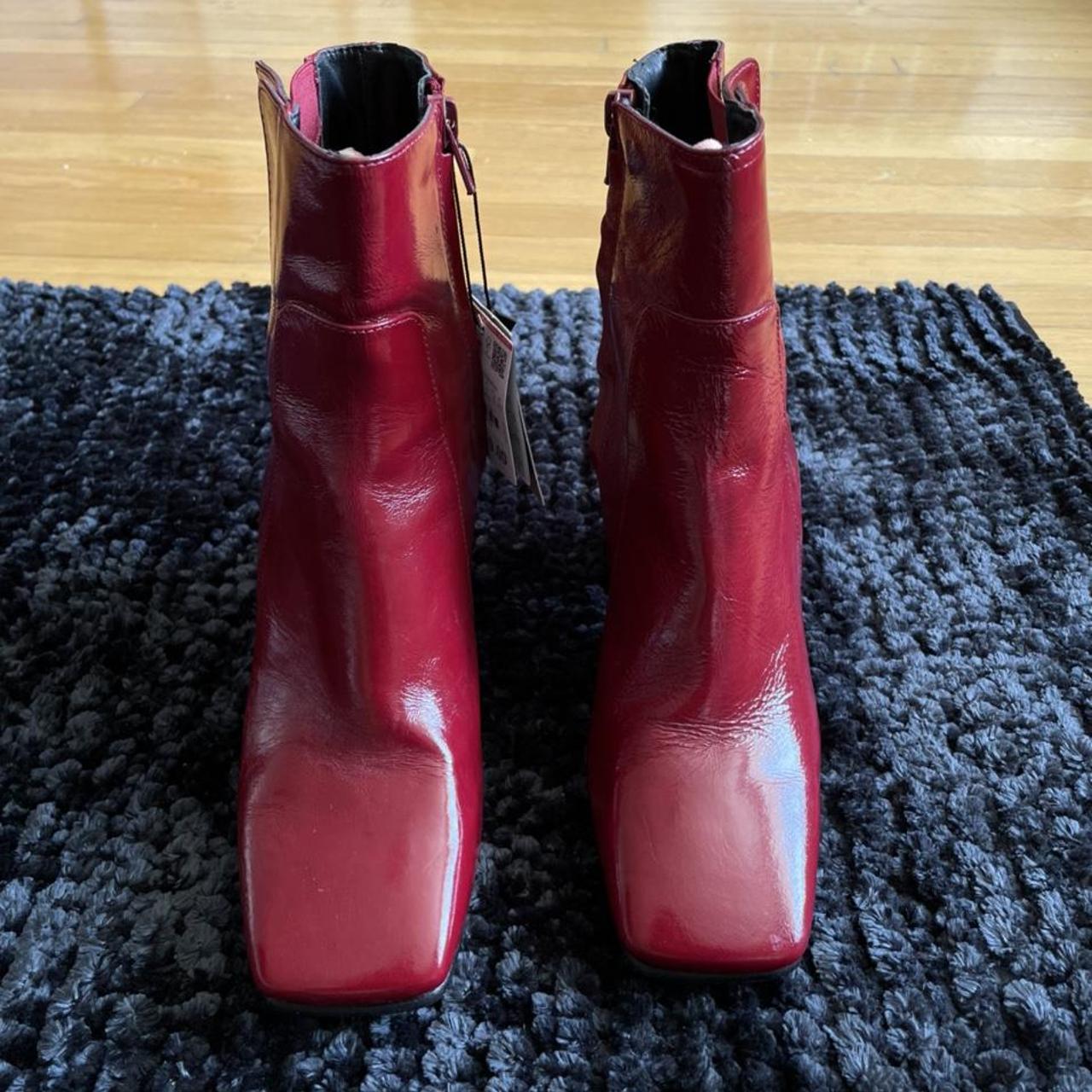 Red Leather High Heel Ankle Boots New with... - Depop