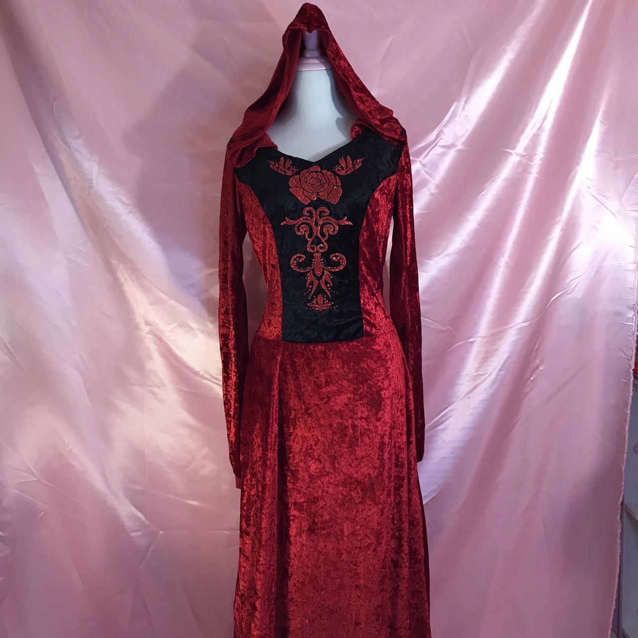 Vintage red velvet hooded medieval cloak maxi dress... - Depop