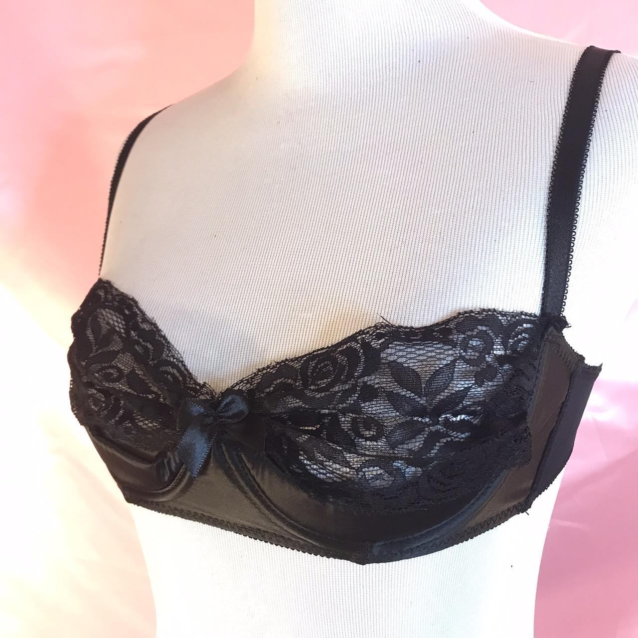 vintage satin bra - purple with black lace - - Depop