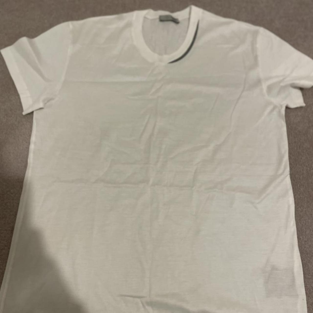 Plain white Dior t-shirt with grey collar detail - Depop