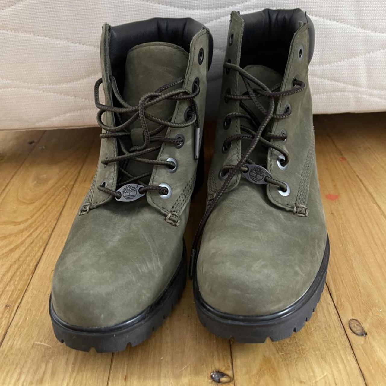 Khaki Timberland Boots UK SIZE 3.5 worn once... - Depop