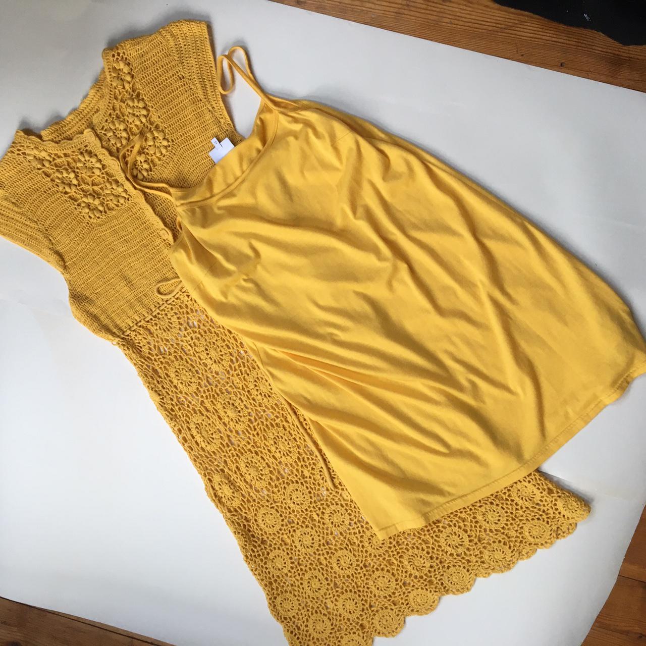 Yellow crochet dress & free slip #yellow #crochet... - Depop