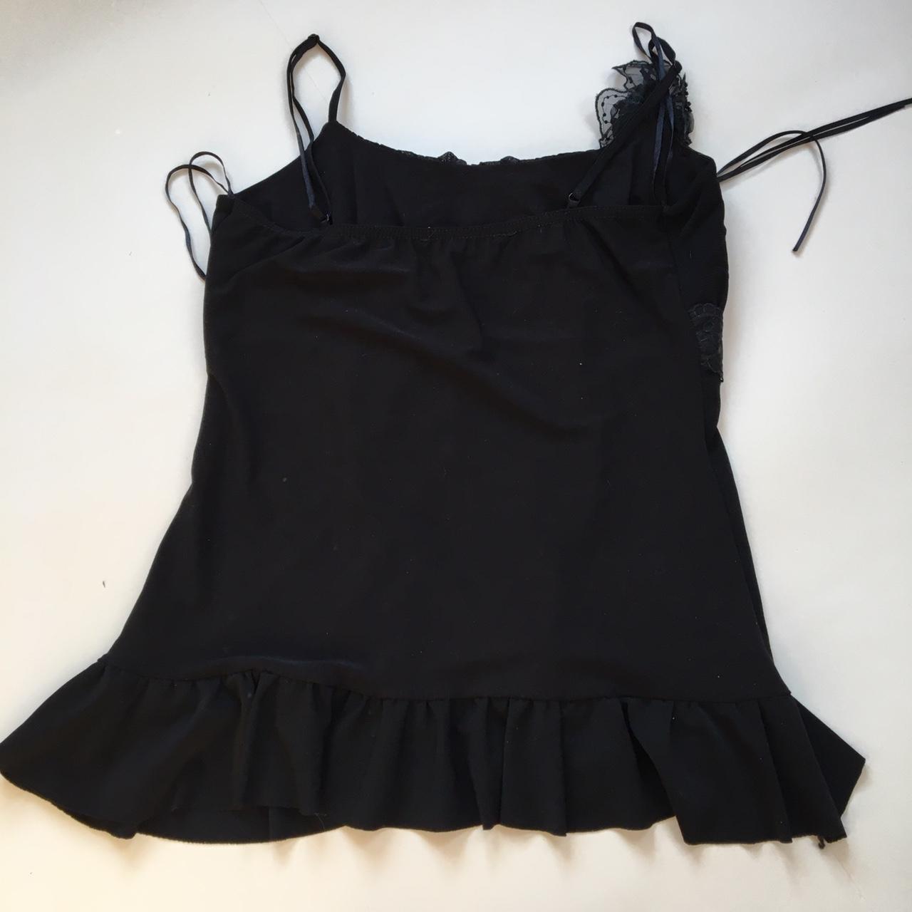 00s black camisole top with crochet trim and ruched... - Depop