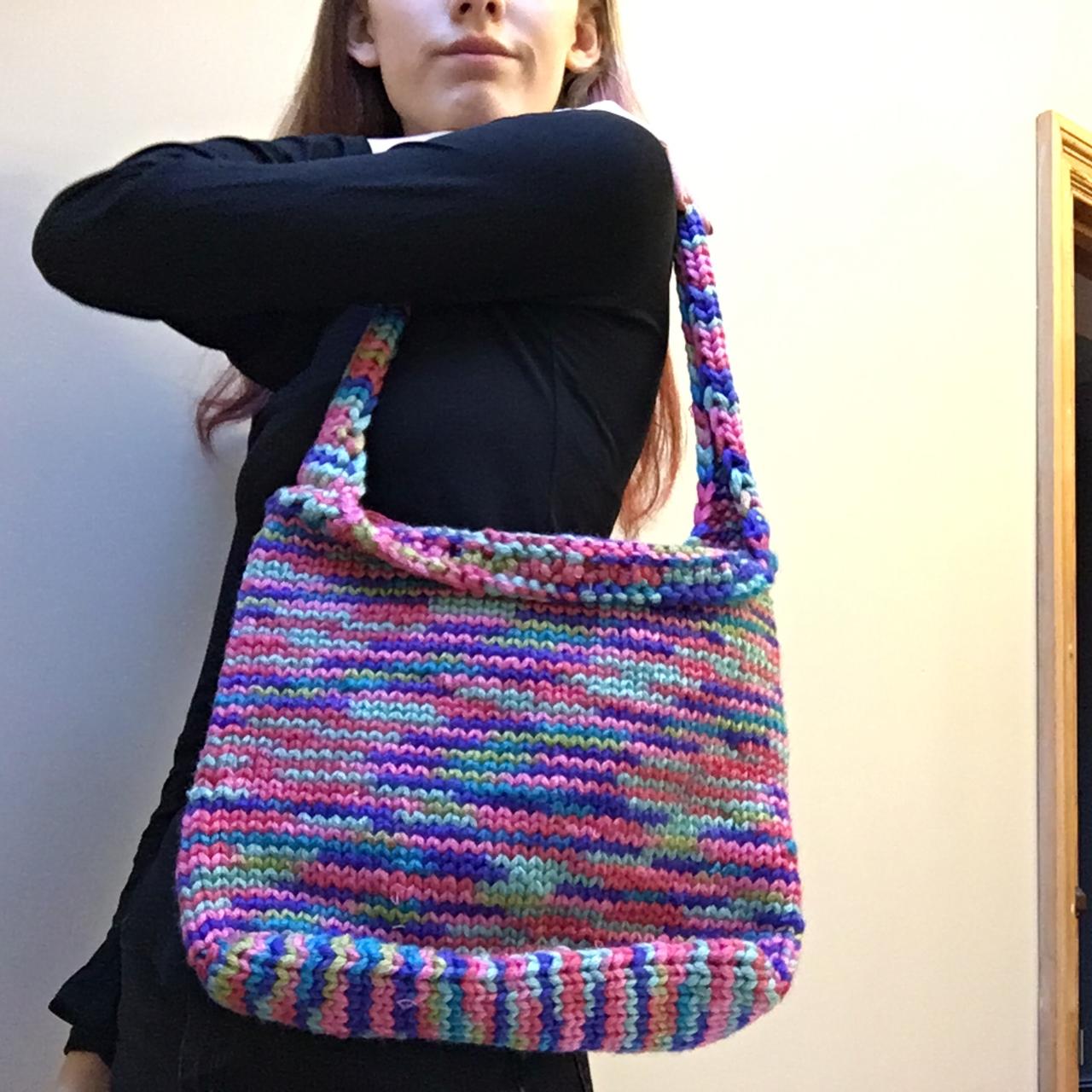 Super funky Handmade knitted shoulder bag... Depop
