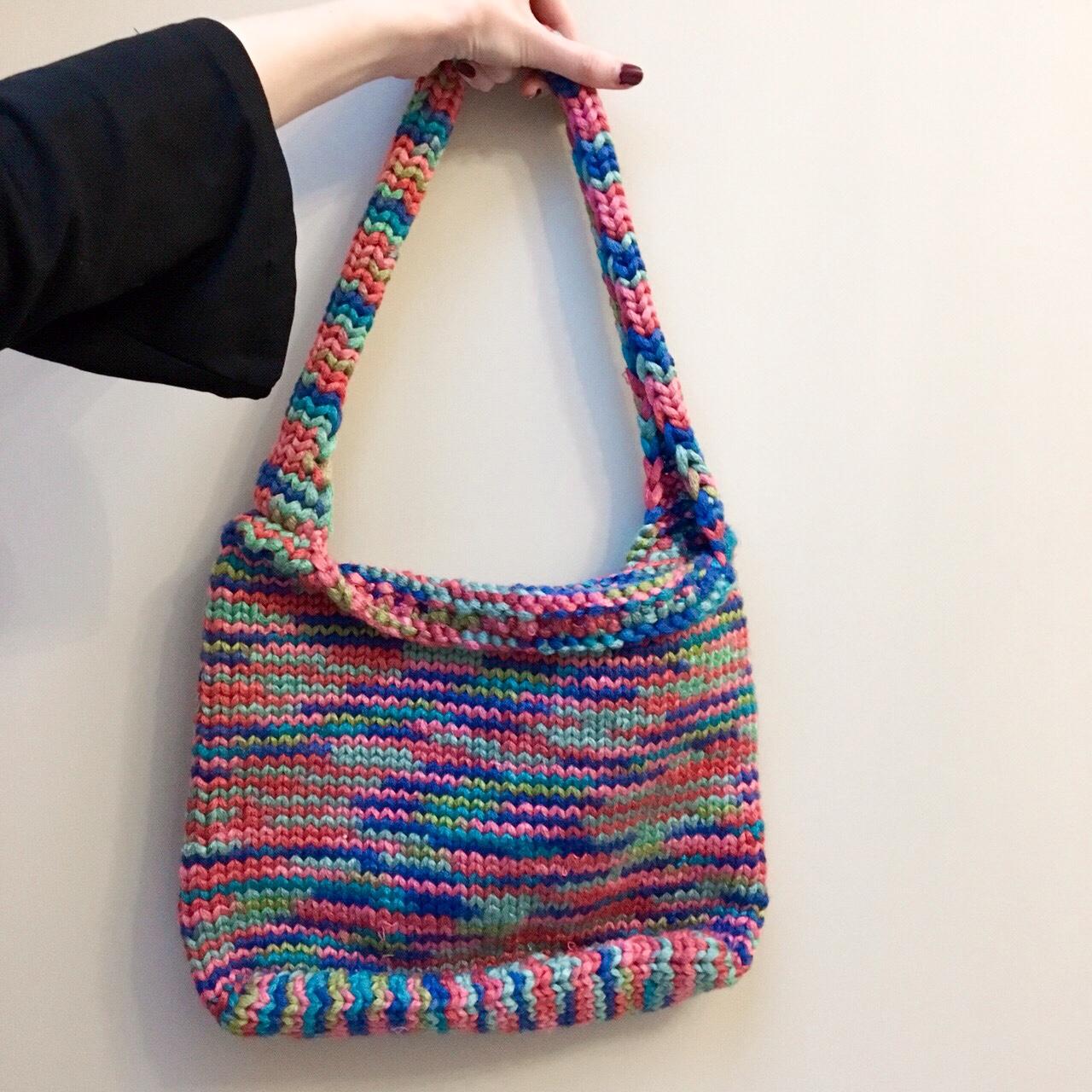 Super funky Handmade knitted shoulder bag... Depop