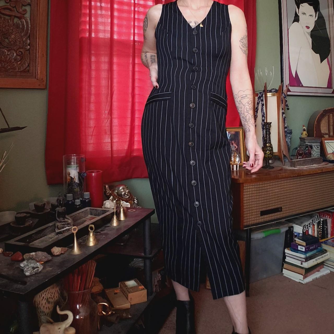 Absolutely perfect vintage pinstripe vest dress!... Depop