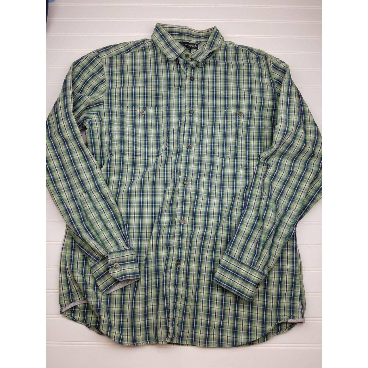 Banana Republic Mens Shirt Green Blue Plaid Button... - Depop