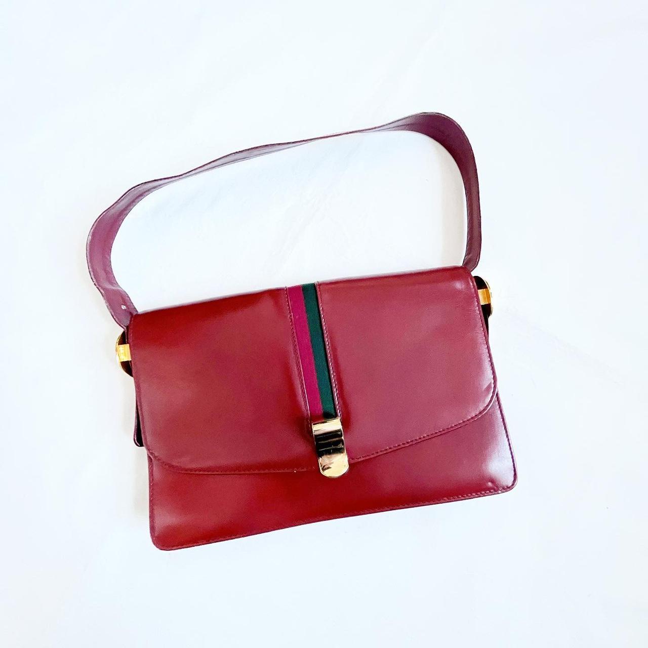 Vintage 1970s 70s Red Leather Shoulder Bag Handbag Purse 