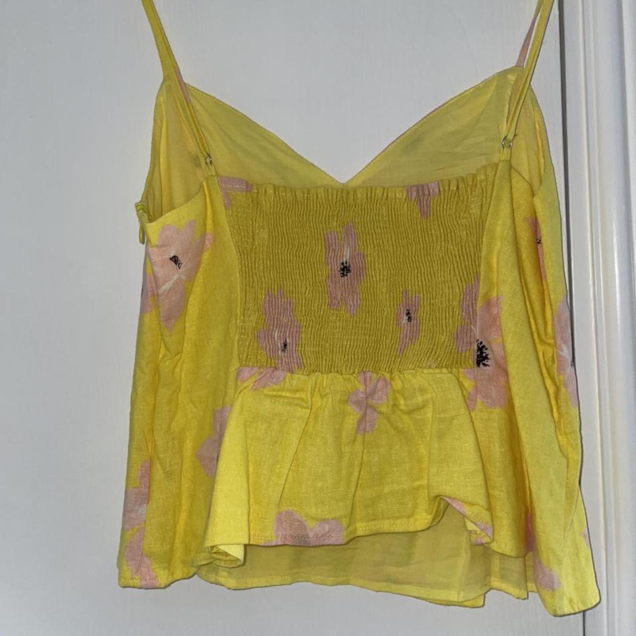 Zara yellow floral print crop top. Worn once,... Depop