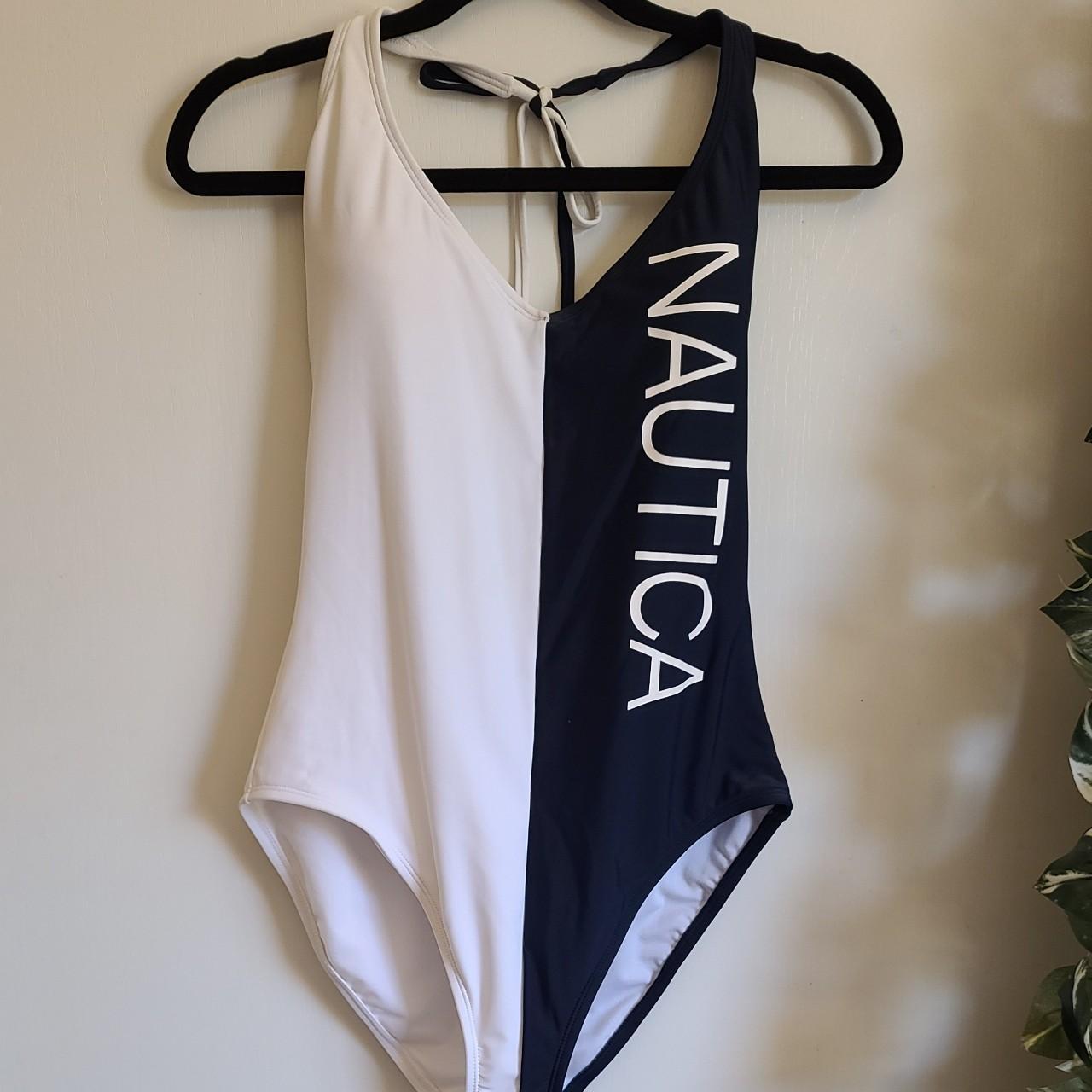 Nautica One Piece Bathing Suit Split Color Halter Depop