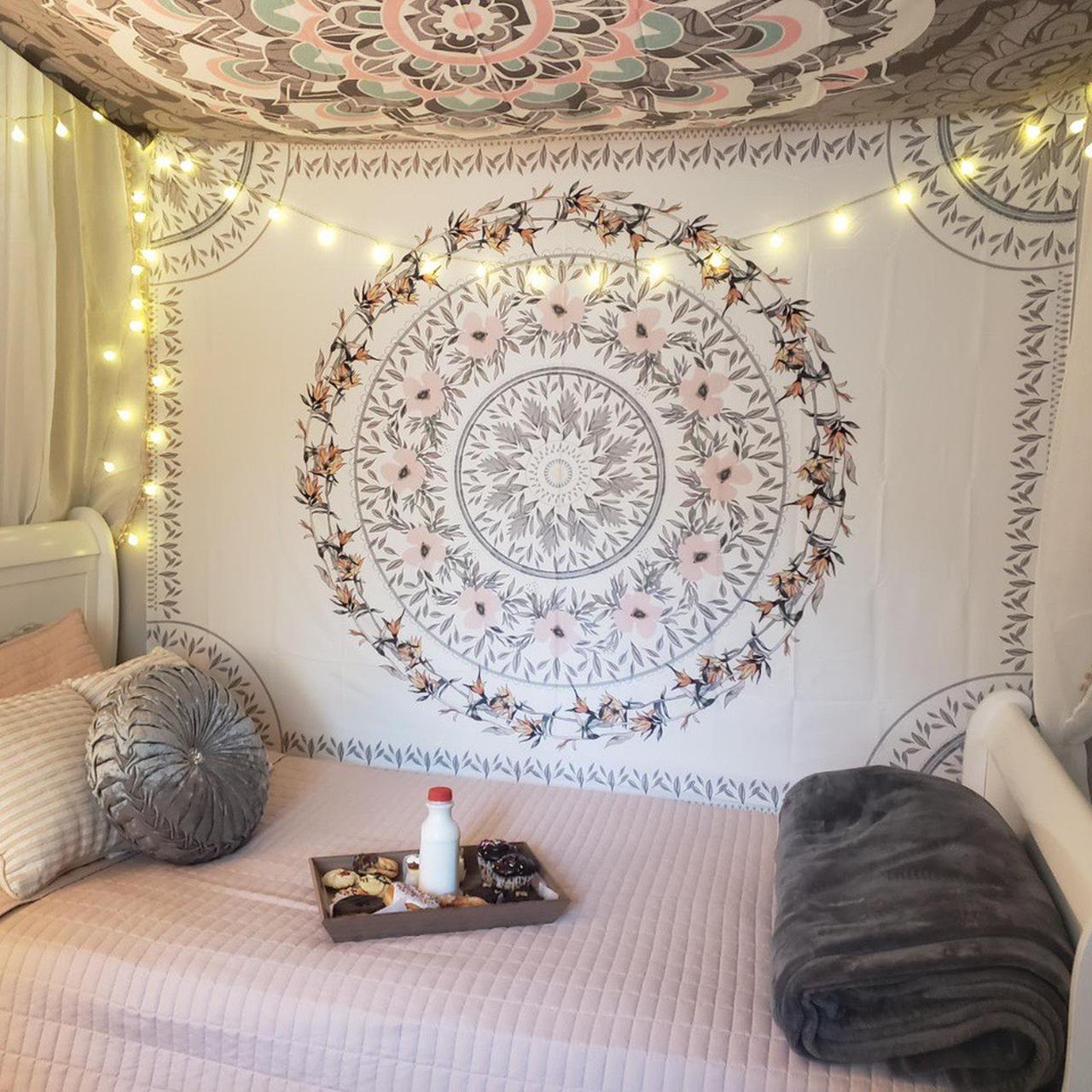 The Psychedelic Mandala Feather Tapestry wall... - Depop