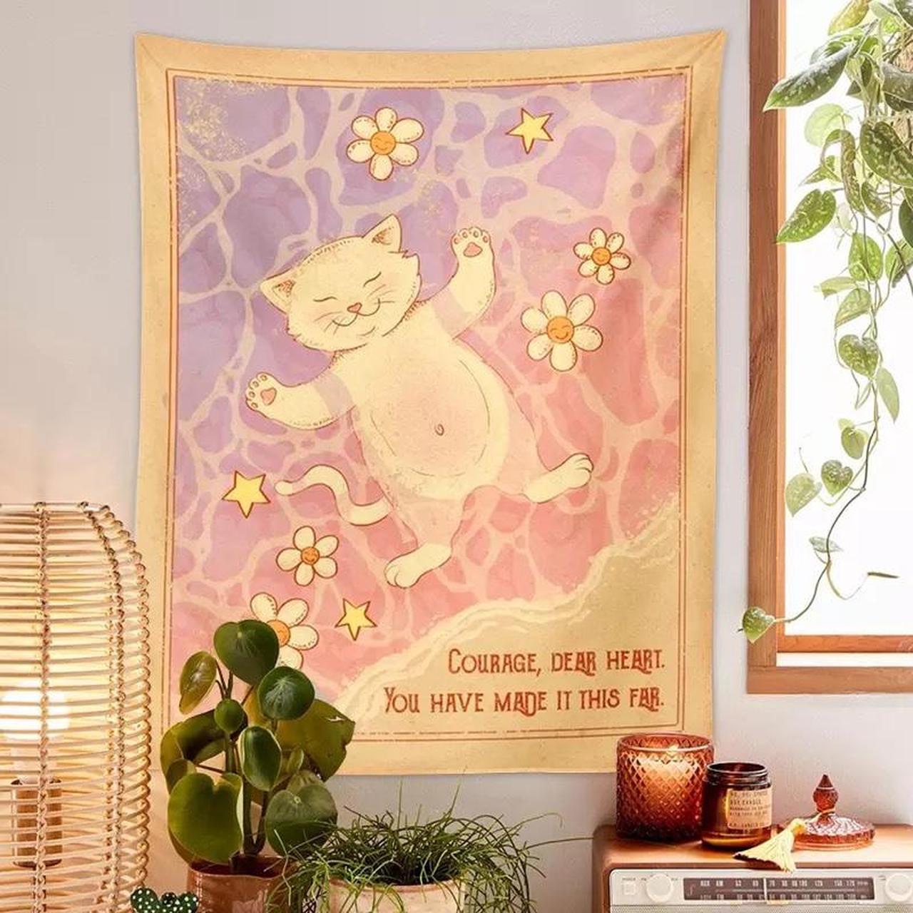 Cute Cat Tapestry Wall Hanging Room Carpet... Depop