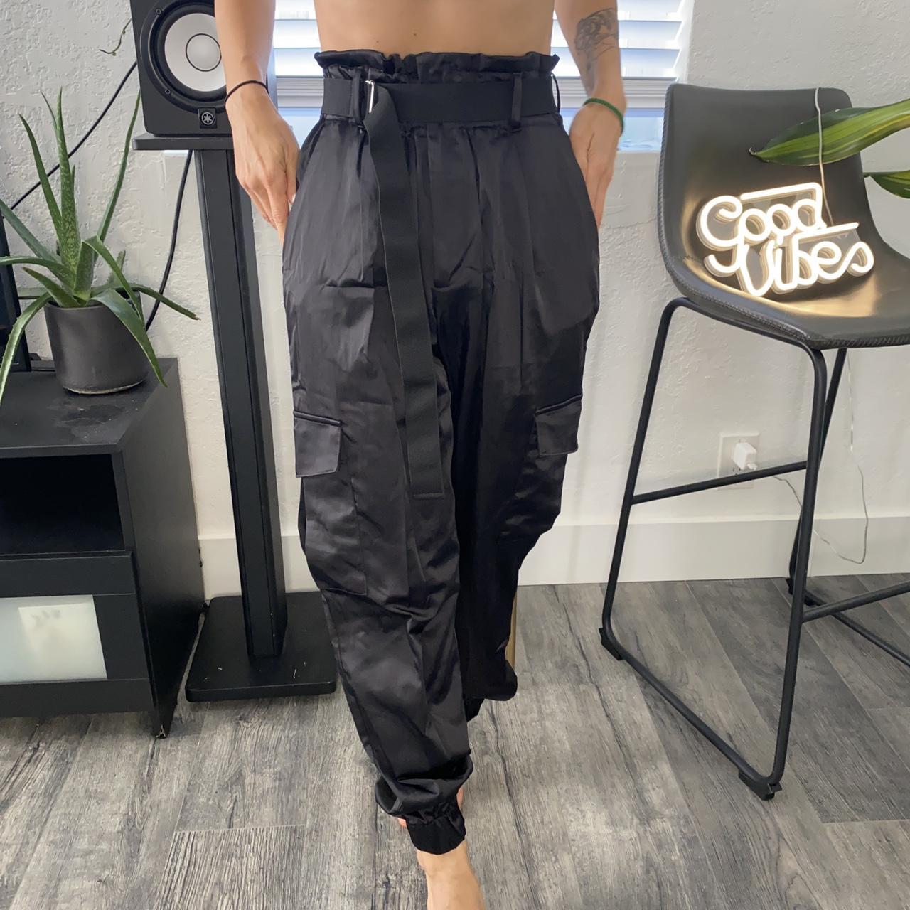 black satin cargo pants zara