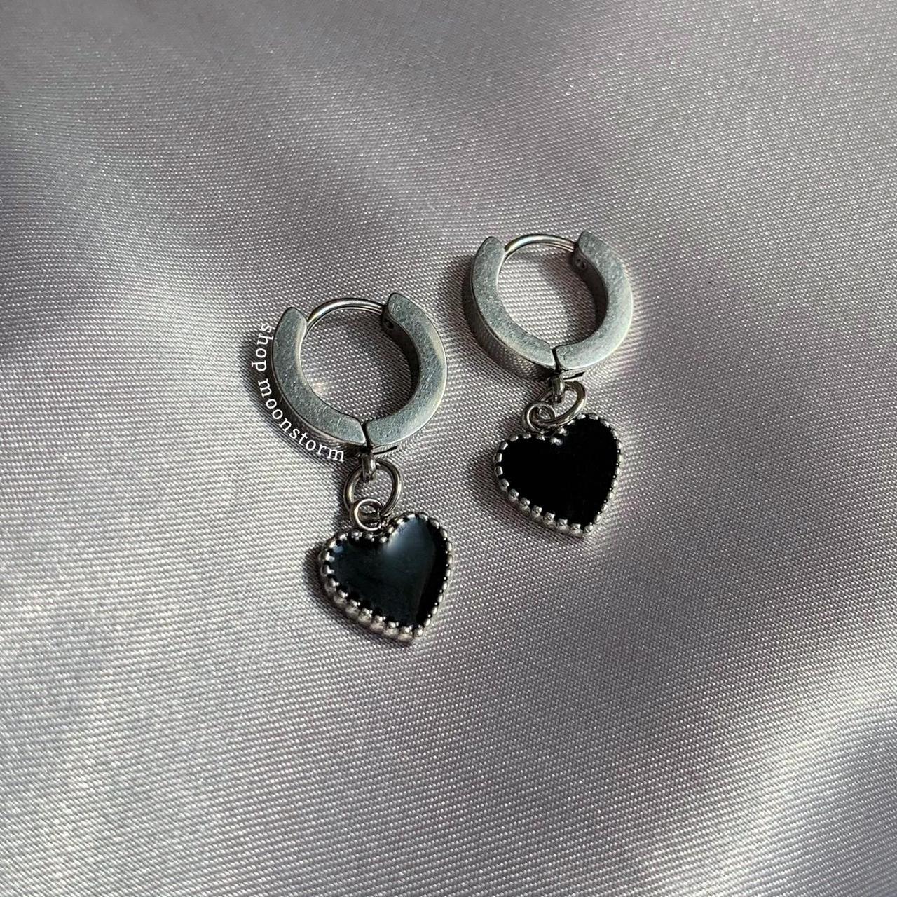 NEW black heart silver hoop earrings 🖤 - 10mm... - Depop