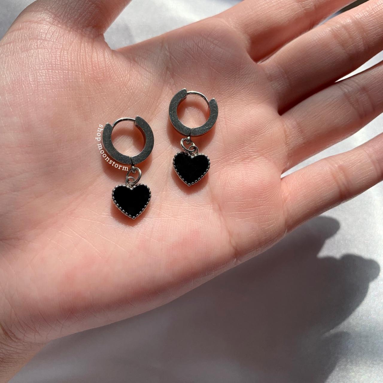 NEW black heart silver hoop earrings 🖤 10mm... Depop