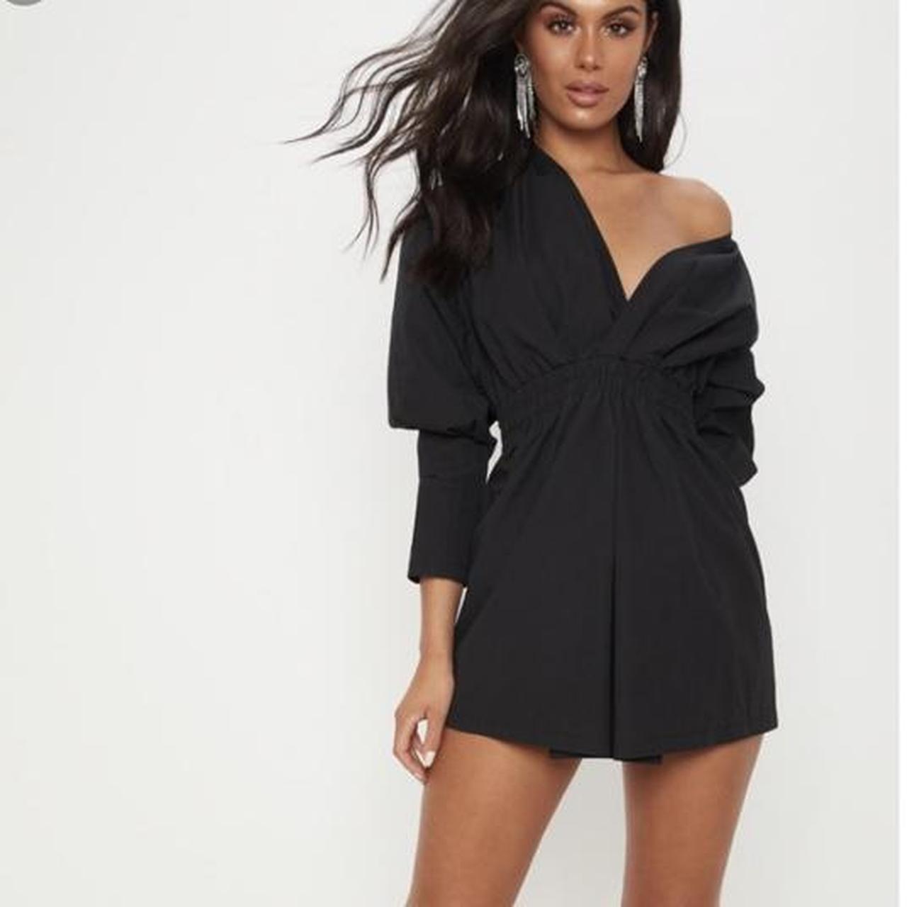 Black plunge shop ruched shirt dress