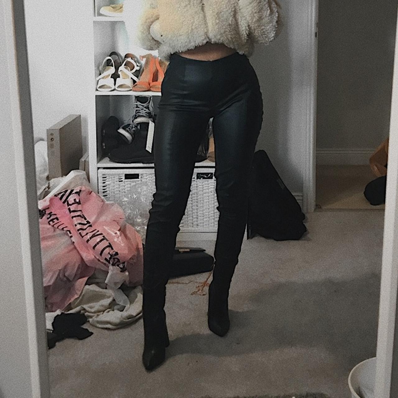 Zara faux leather leggings with side zip and elastic - Depop
