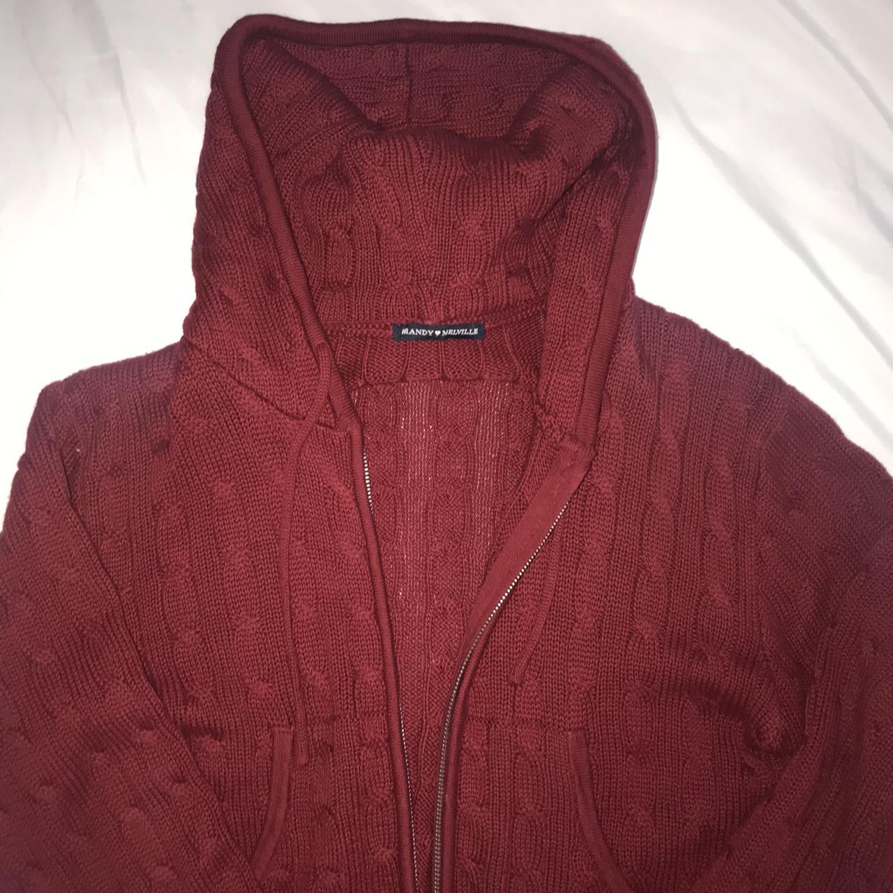 Brandy Melville Maroon Cropped Hooded Cable Knit Ayla Sweater Red