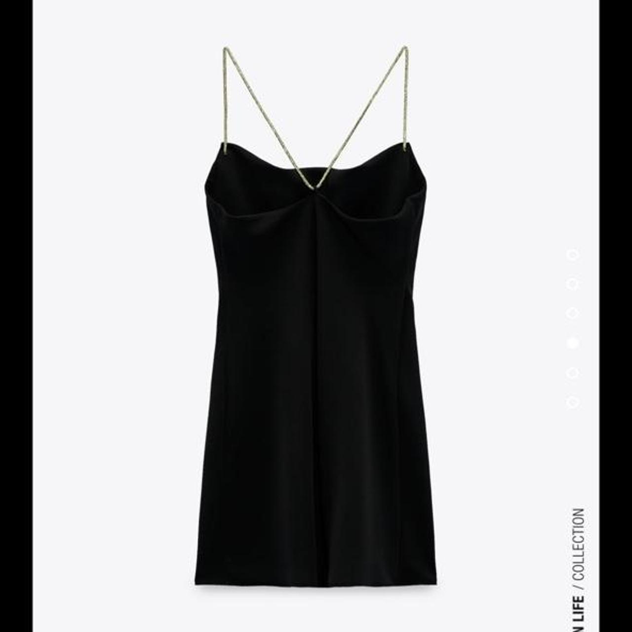 black dress with green straps zara