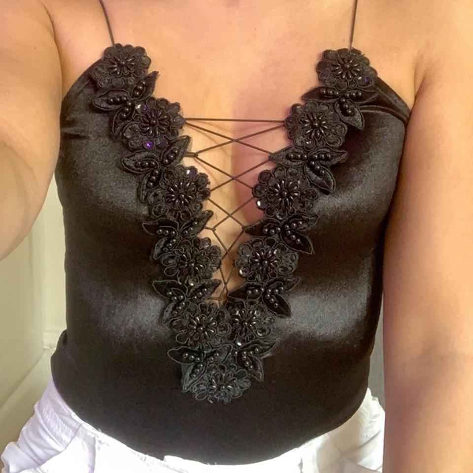 Topshop Petite lace up suede bodysuit with beaded - Depop