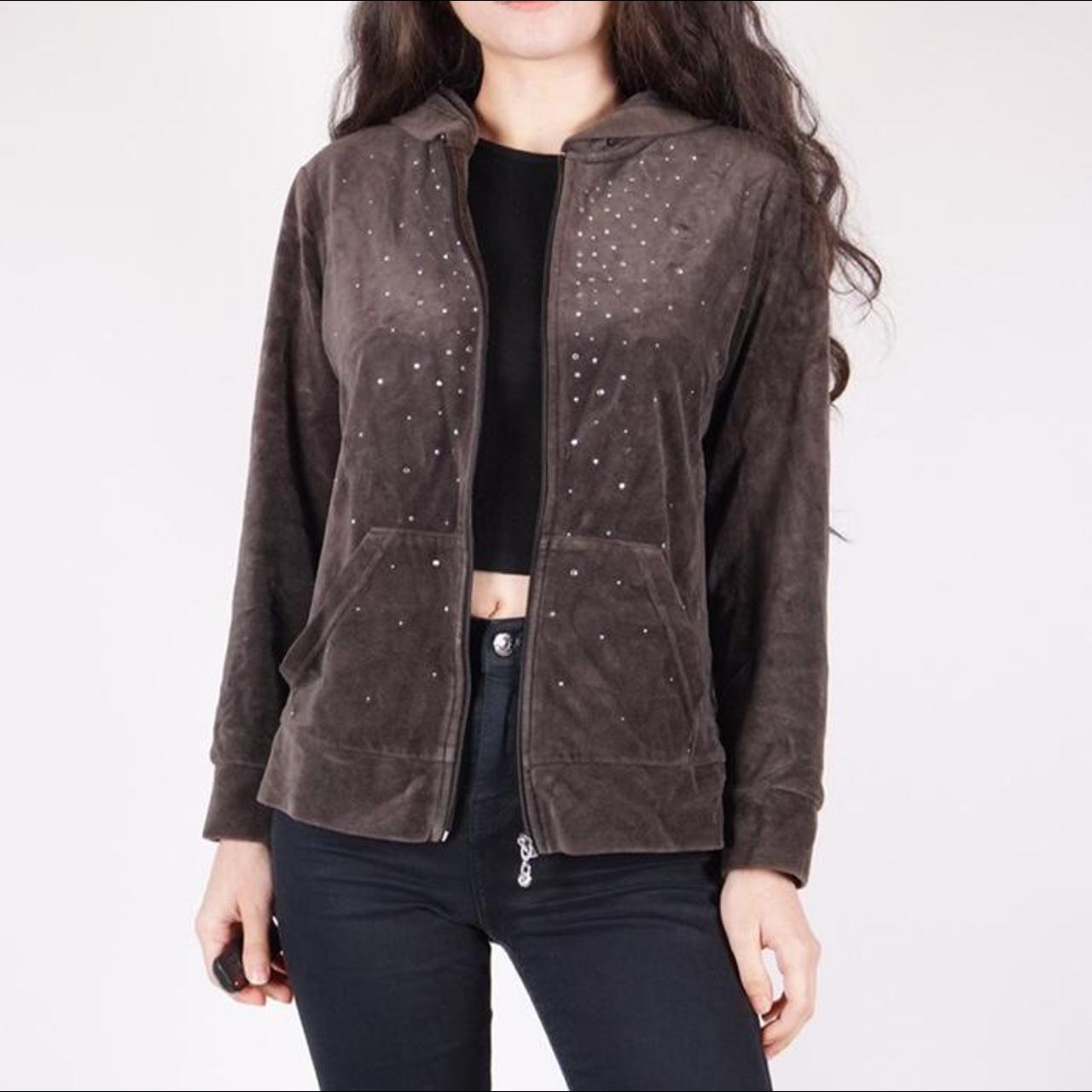 Product Image 1 - y2k brown velour rhinestone zip