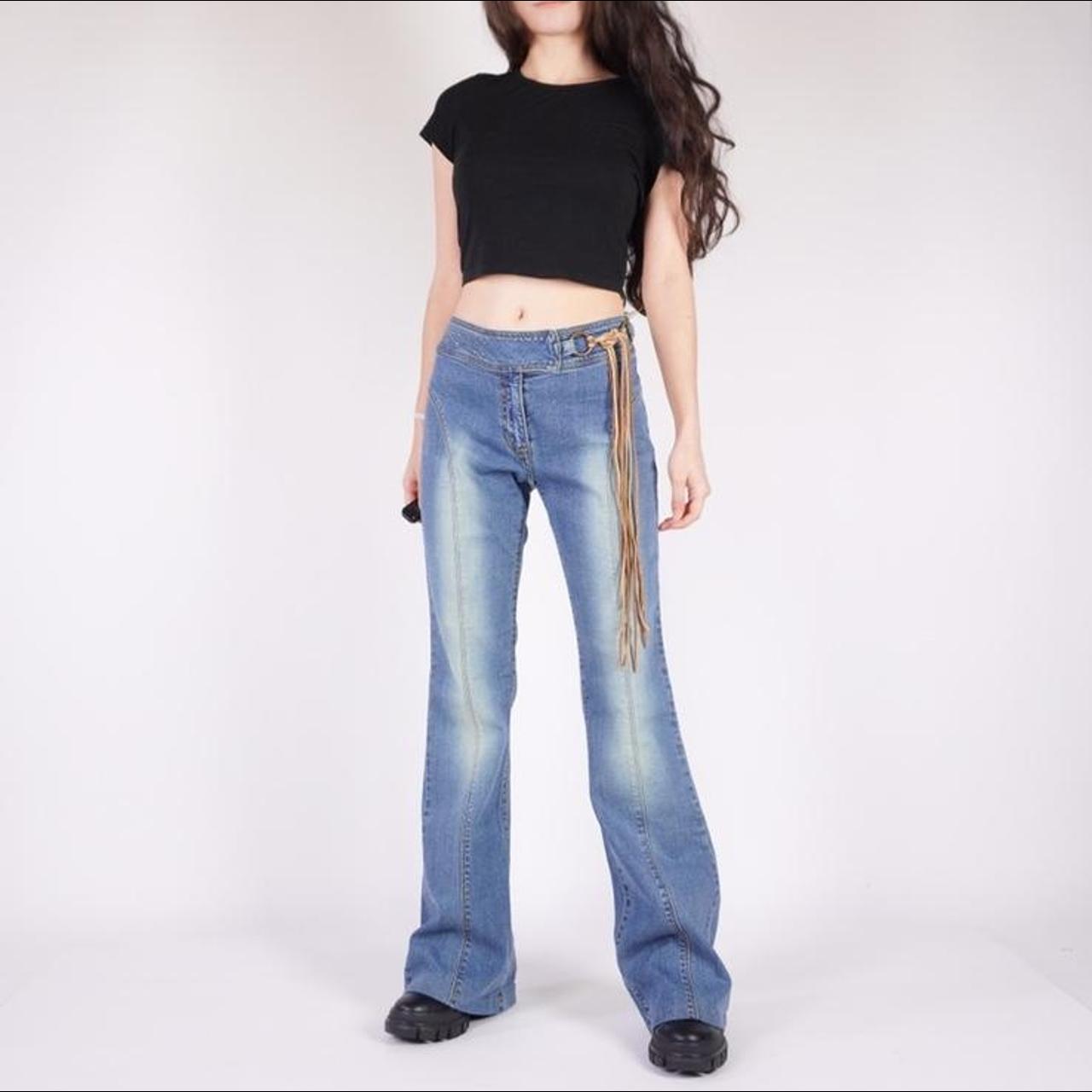 90s blue denim low rise flare jeans Brand: bluant ,... - Depop