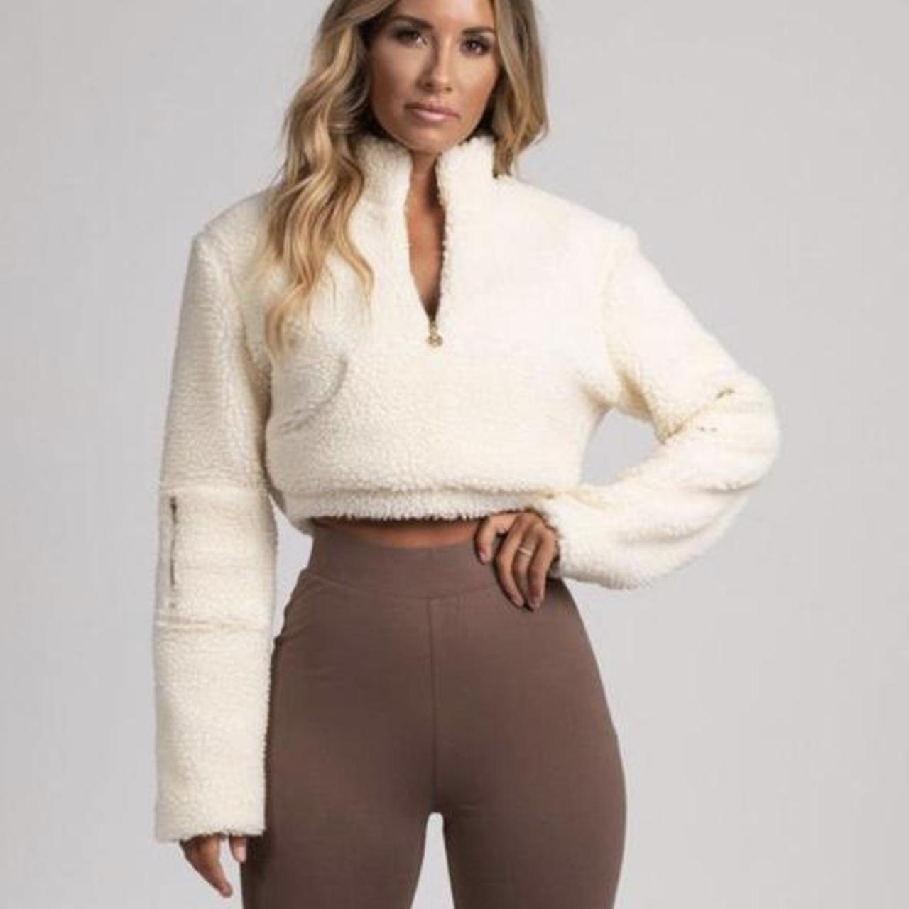 Meshki cropped borg jumper in cream. Never