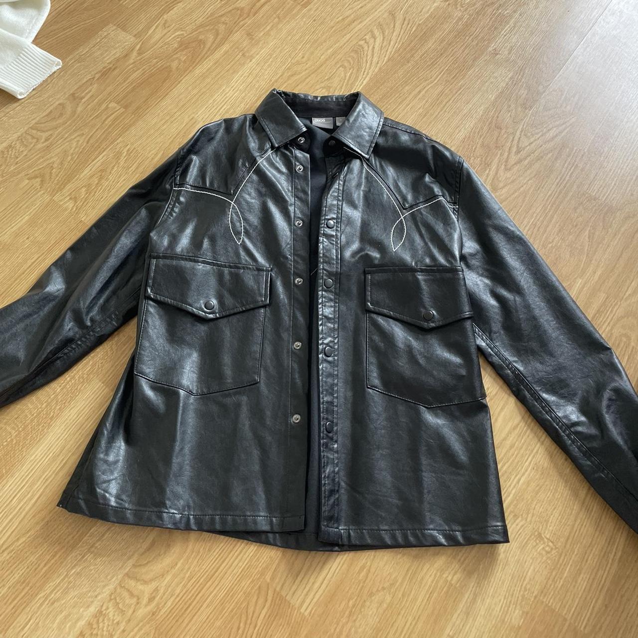 Asos black leather jacket -size mens xs -worn a... - Depop