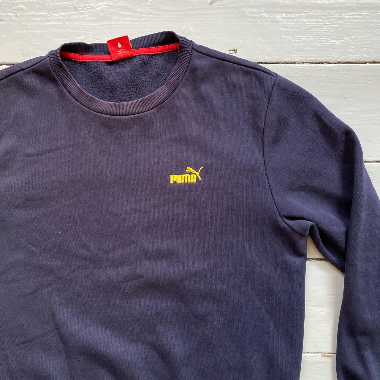 Puma Navy and Yellow Jumper 🌊 In good condition,... - Depop