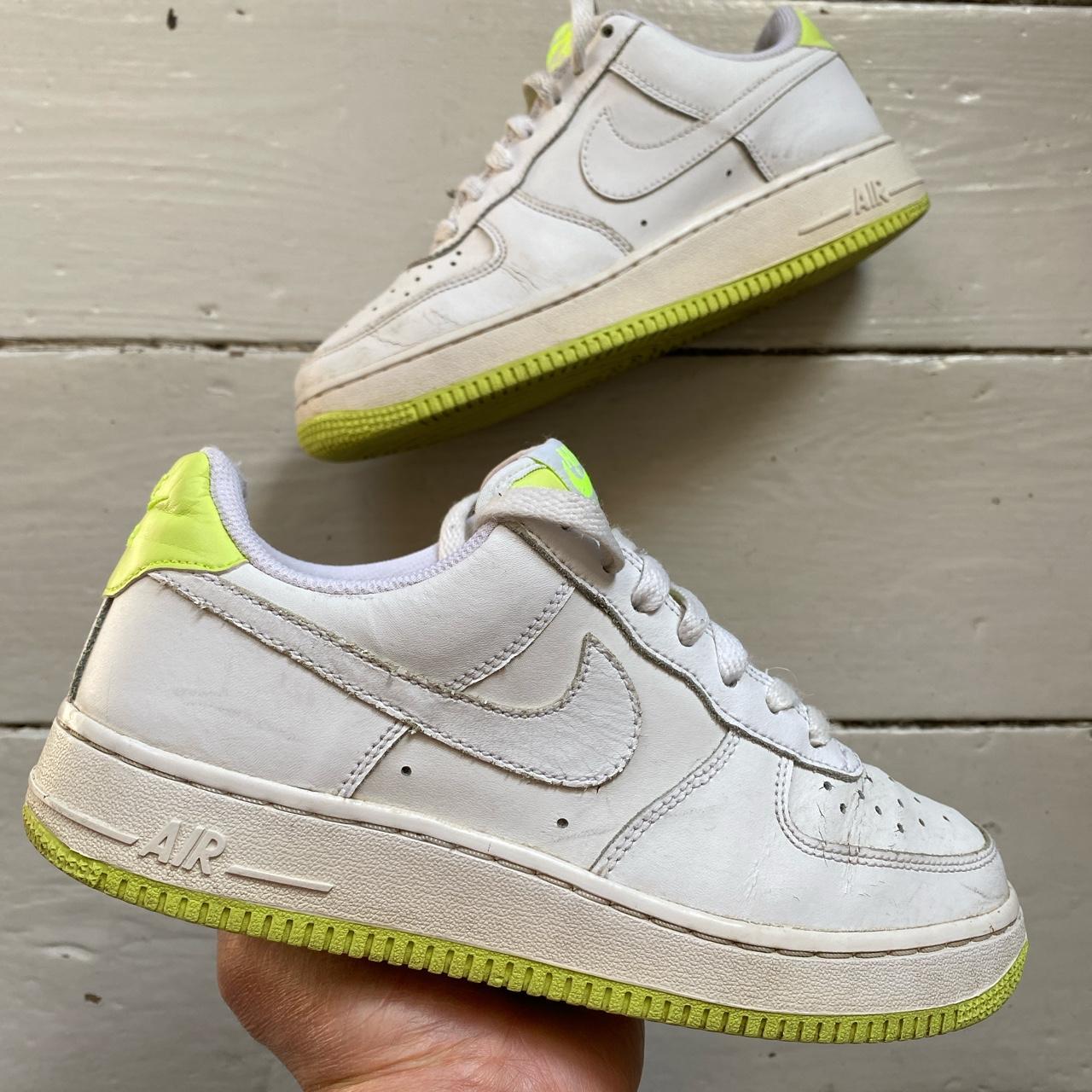 Nike Air Force 1 White and Neon Green 🔋 In good... - Depop